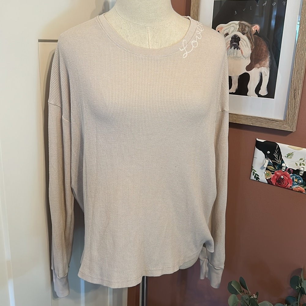 Sundry for Evereve women’s LOVED cream tan waffle long sleeve 1 (S) Henley top - Picture 13 of 13
